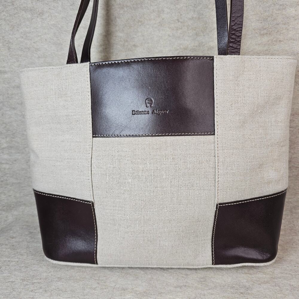 Etienne Aigner Gallery Linen Bag with Leather Trim Perfect Summer Purse